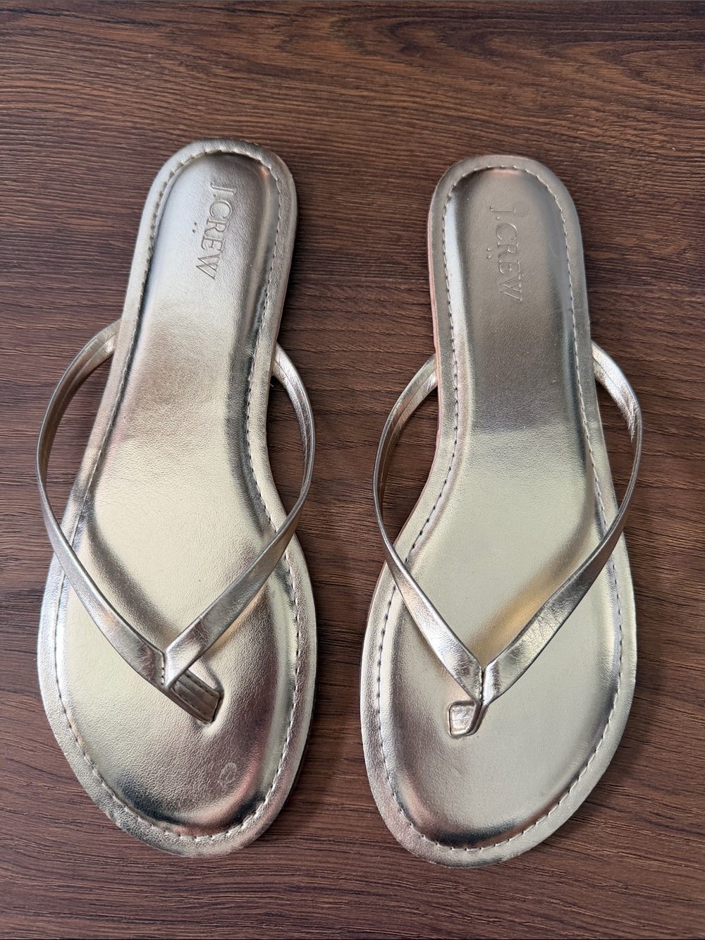 J. Crew Metallic Gold Leather Thong Sandals